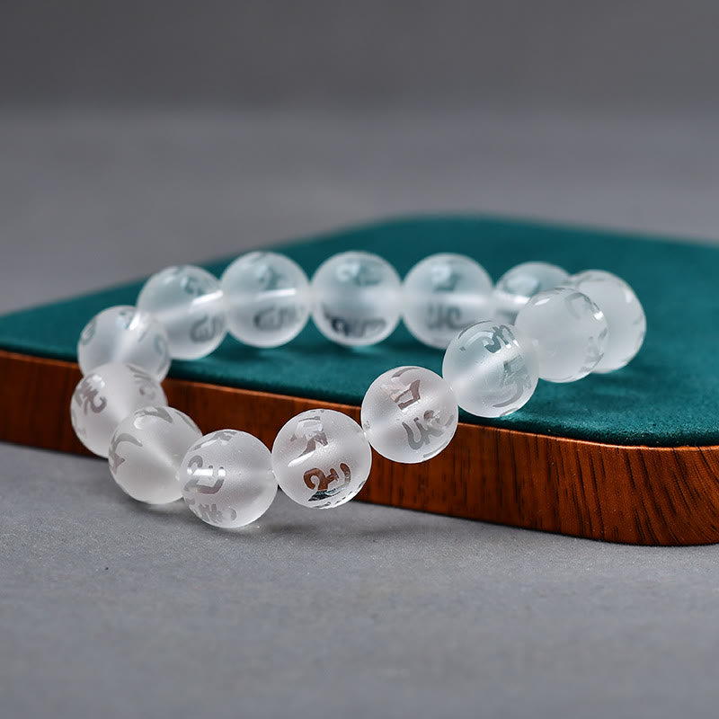 Tibet White Crystal Black Onyx Om Mani Padme Hum Meditation Bracelet