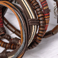 Wrap Hemp Cords Wood Beads Leather Bracelet