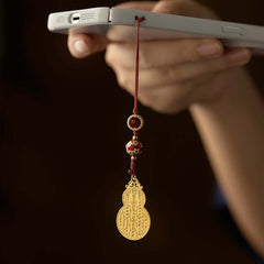 Gourd Keychain & Phone Charm in Antique Gold, Lucky Talisman for Good Fortune