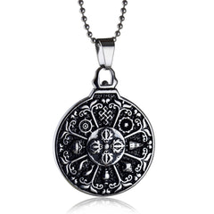Feng Shui Nine Palace Bagua Twelve Zodiac Signs Titanium Steel Pendant Necklace