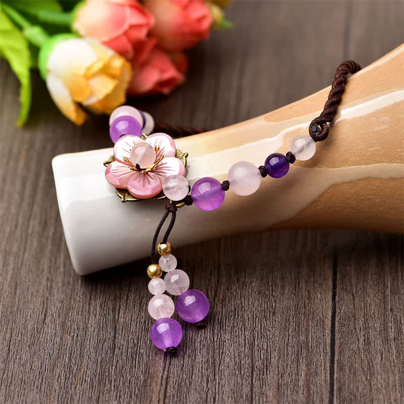 Natural Amethyst Rose Quartz Crystal Charm Lucky Healing Anklet