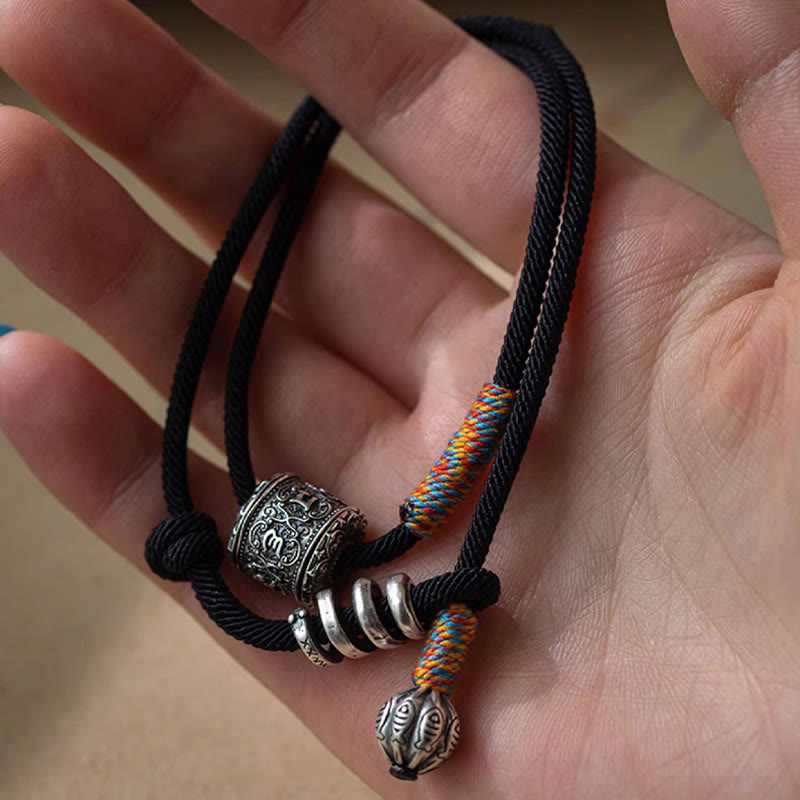 Tibetan Om Mani Padme Hum Carved Amulet Double Wrap Bracelet