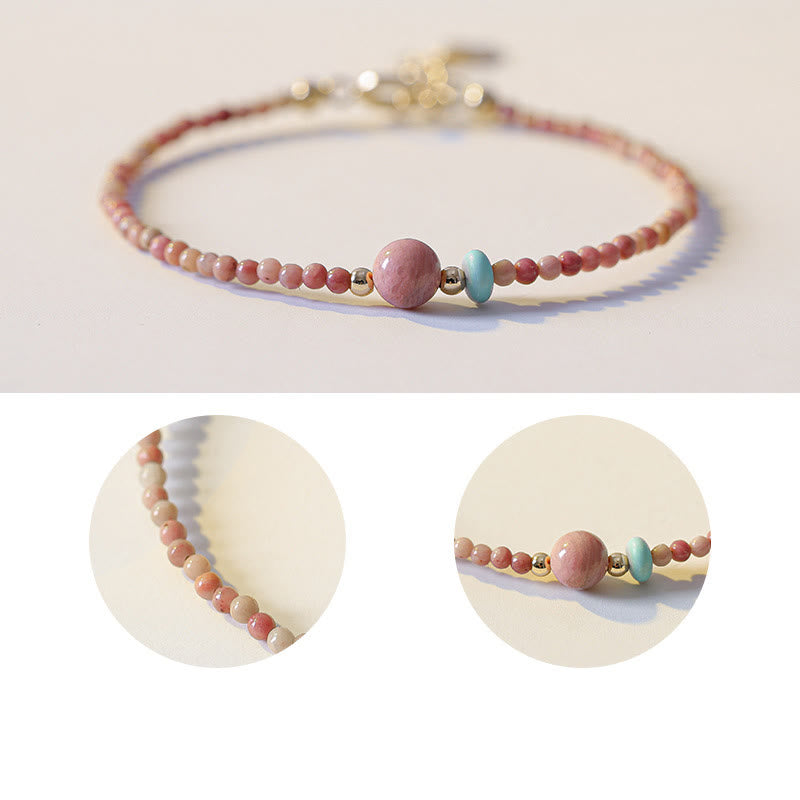 14K Gold Plated Natural Rhodonite Loving Energy Chain Bracelet