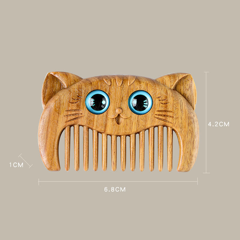 Simple Cat Pattern Green Sandalwood Cure Portable Comb