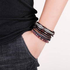 Wrap Hemp Cords Wood Beads Leather Bracelet