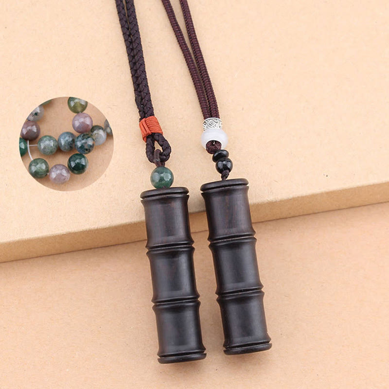 Ebony Wood Bamboo Pattern Ghau Prayer Box Peace Necklace Pendant