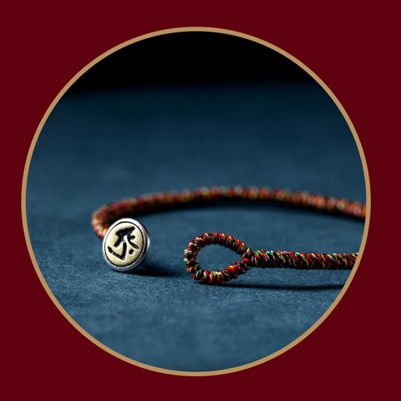 Handmade 925 Sterling Silver Chinese Zodiac Natal Buddha Protection Colorful Rope Bracelet