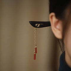 Red Agate & Ebony Wood Hairpin: Traditional Tassel Design for Confidence & Style