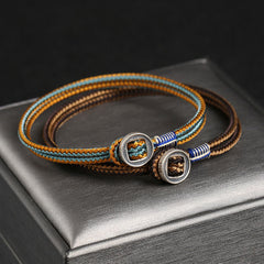 925 Sterling Silver Handmade Button Protection Weave String Bracelet