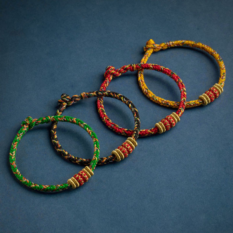 Tibet Handmade Chinese Zodiac Natal Buddha Luck Strength Braided String Bracelet