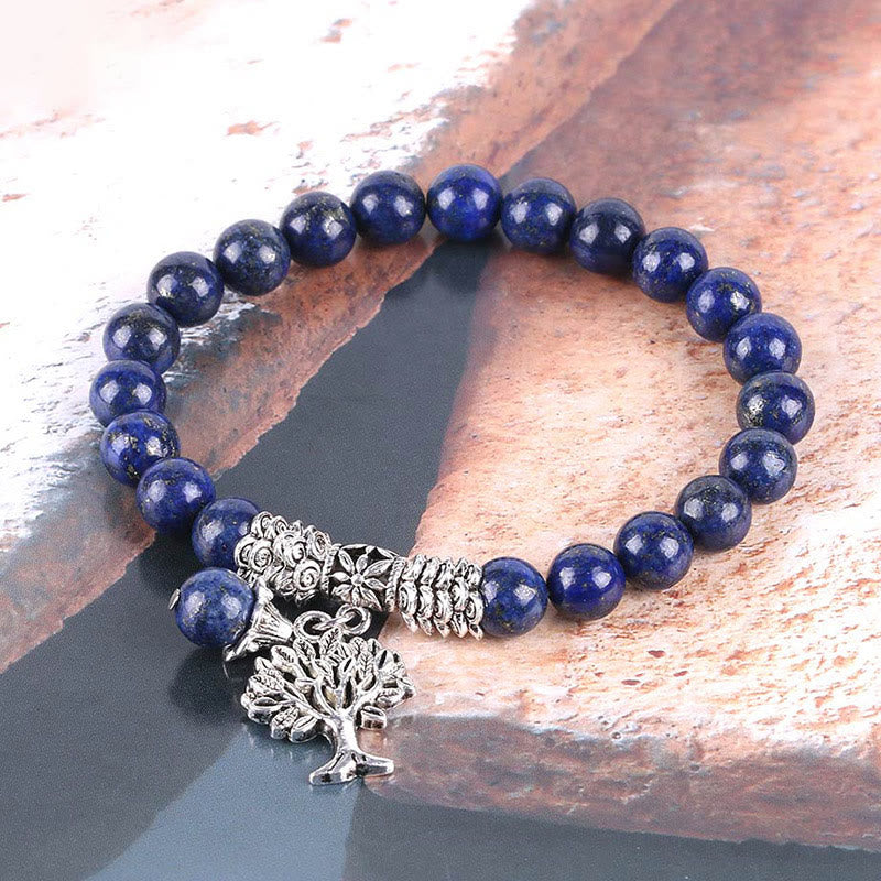 Natural Gemstone Tree of Life Lucky Charm Stretch Bracelet