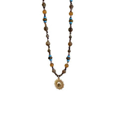 Women's Sunflower Beaded Necklace with Tiger Eye and Titanium Steel