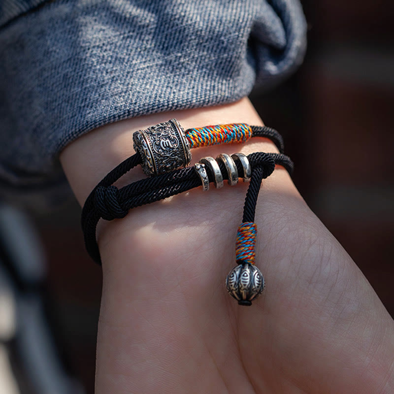 Tibetan Om Mani Padme Hum Carved Amulet Double Wrap Bracelet