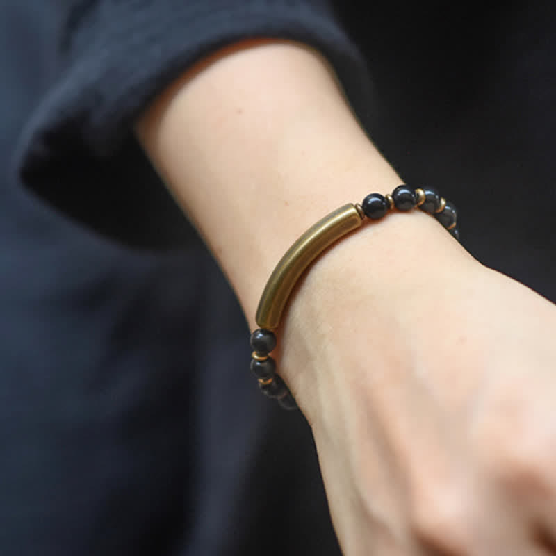 Red Jasper Moss Agate Black Obsidian Crystal Copper Peace Couple Bracelet