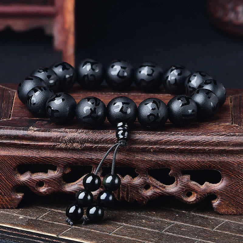 Tibet White Crystal Black Onyx Om Mani Padme Hum Meditation Bracelet