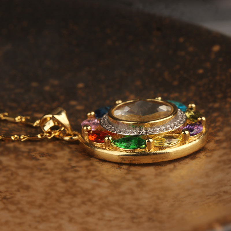 Colorful Zircon Copper Wealth Luck Rotation Bracelet Necklace Pendant