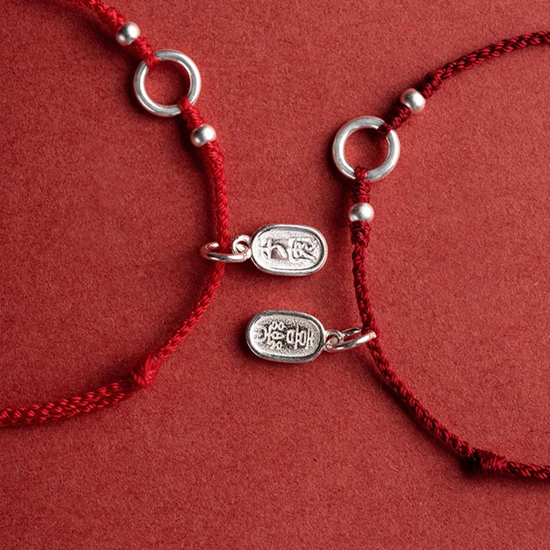 925 Sterling Silver Lucky Fortune Peace Joy Lotus Peace Buckle Red String Bracelet