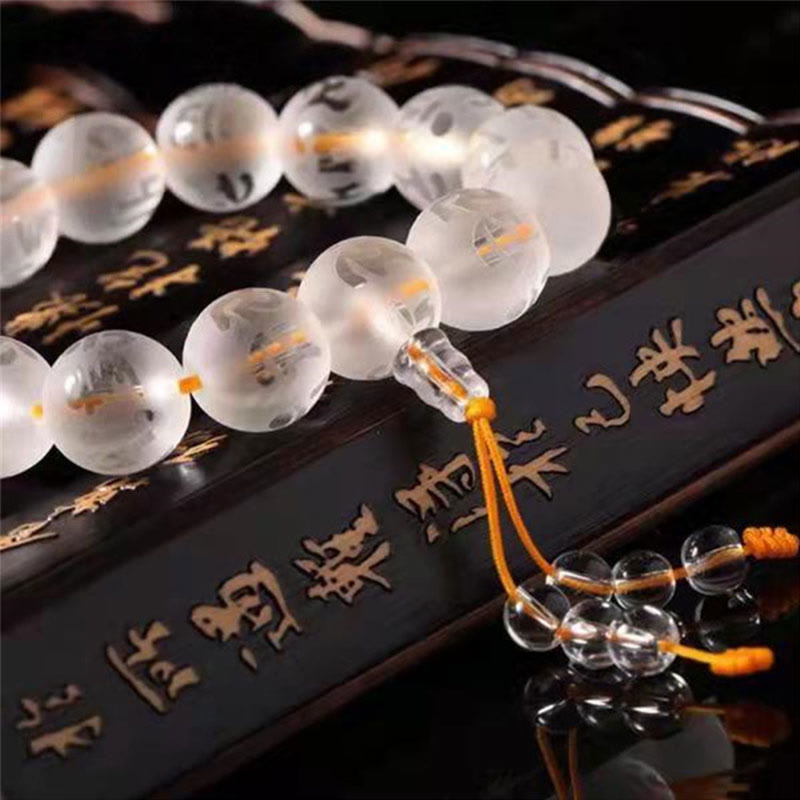 Tibet White Crystal Black Onyx Om Mani Padme Hum Meditation Bracelet