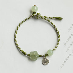 Handmade Plum Blossom Flower Jade Luck Prosperity Braided Bracelet