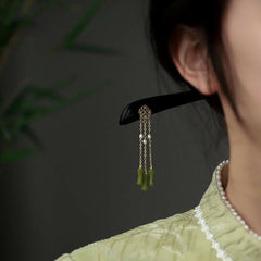 Peridot & Ebony Wood Hairpin - Love Charm for Harmony & Good Fortune
