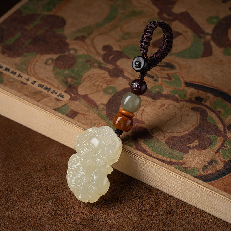 Lucky Jade Pi Xiu Keychain for Wealth and Car Protection