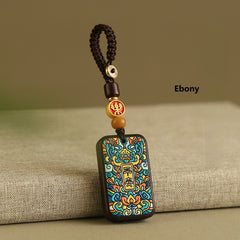 Painted Sandalwood Keychain: Chinese 'Peace' Talisman for Car Keys