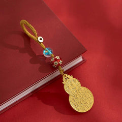 Gourd Keychain & Phone Charm in Antique Gold, Lucky Talisman for Good Fortune