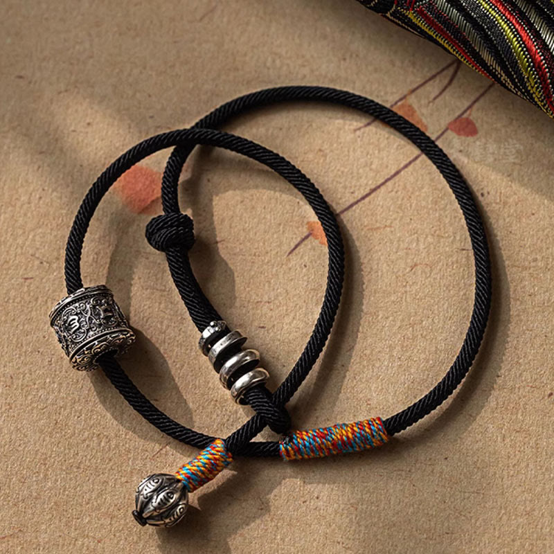 Tibetan Om Mani Padme Hum Carved Amulet Double Wrap Bracelet