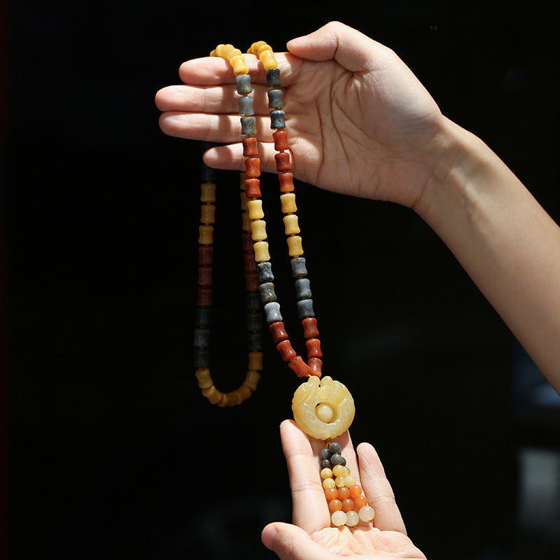 Tibetan Golden Silk Jade Wealth Pendant Necklace