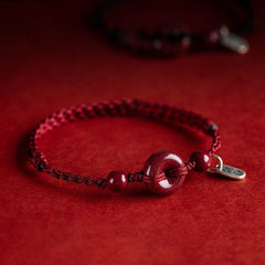 Handmade Cinnabar Peace Buckle Safe and Healthy Charm Blessing String Bracelet Anklet