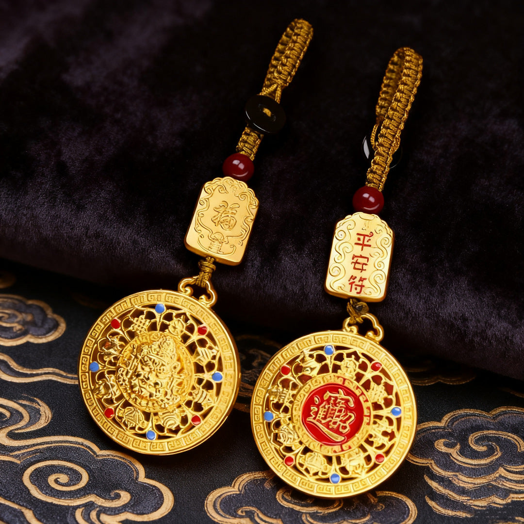Golden Wealth Mandalas Keychain for Good Luck & Prosperity