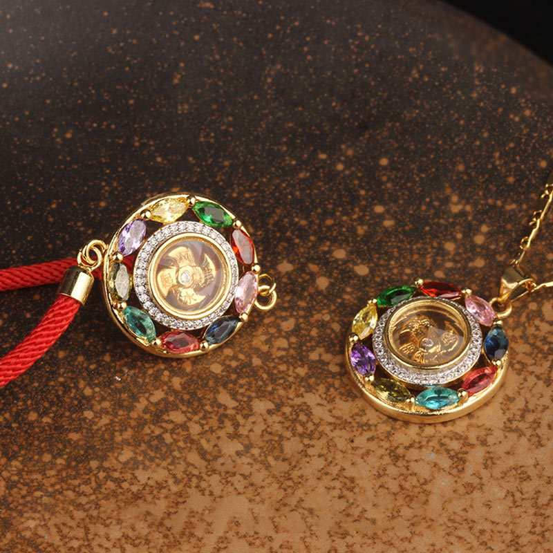Colorful Zircon Copper Wealth Luck Rotation Bracelet Necklace Pendant