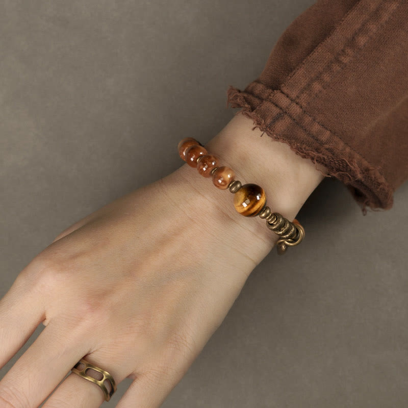 Kuka Seed Tiger Eye Gold Sheen Obsidian Copper Wealth Luck Bracelet