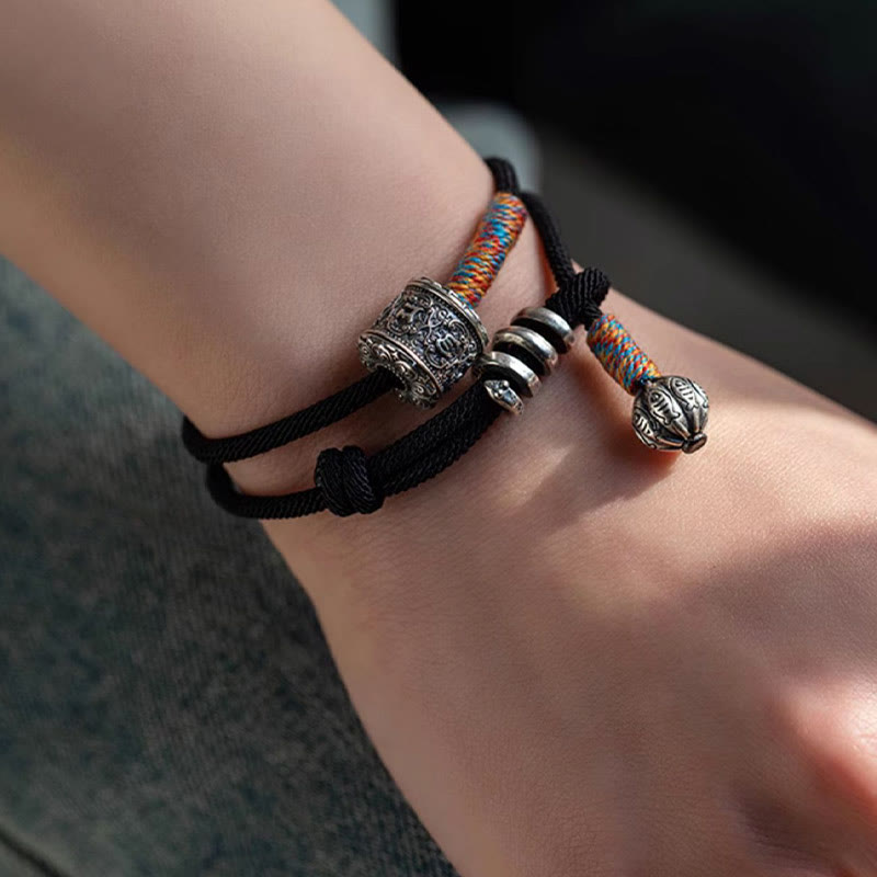 Tibetan Om Mani Padme Hum Carved Amulet Double Wrap Bracelet