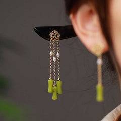 Peridot & Ebony Wood Hairpin - Love Charm for Harmony & Good Fortune