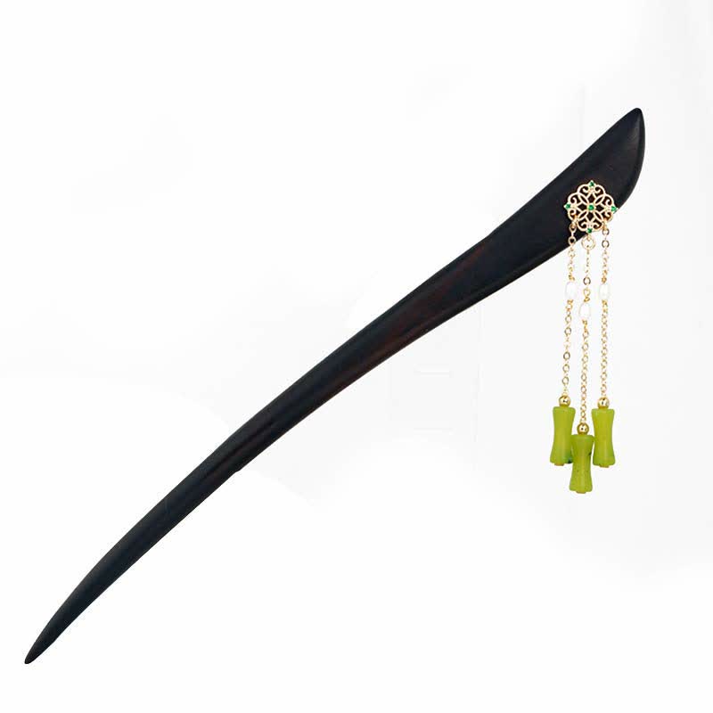 Peridot & Ebony Wood Hairpin - Love Charm for Harmony & Good Fortune