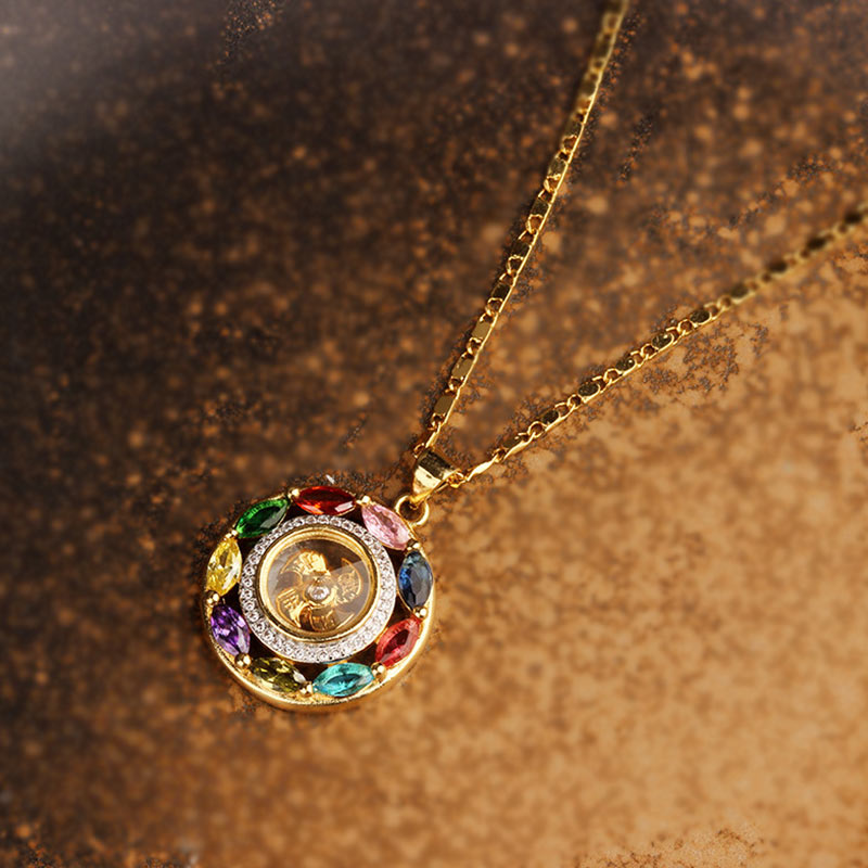 Colorful Zircon Copper Wealth Luck Rotation Bracelet Necklace Pendant