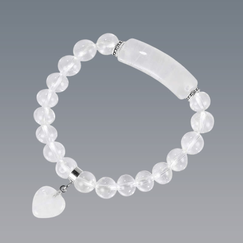 Natural Quartz Love Heart Healing Beads Bracelet