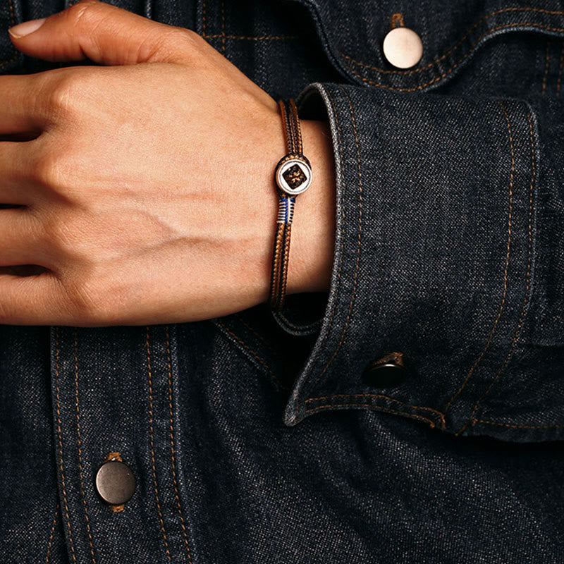 925 Sterling Silver Handmade Button Protection Weave String Bracelet
