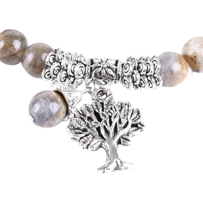 Natural Gemstone Tree of Life Lucky Charm Stretch Bracelet