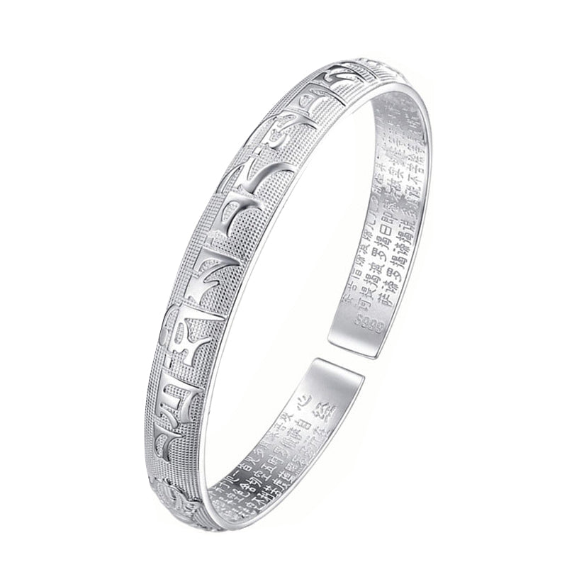 Tibetan Sanskrit White Copper Meditation Prayer Bracelet Bangle