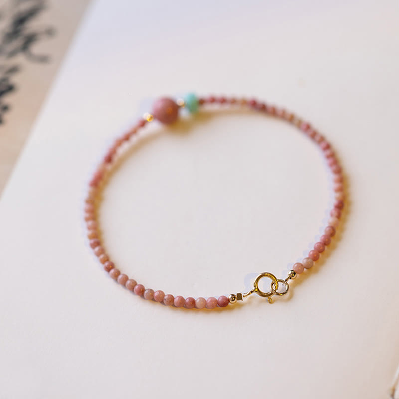 14K Gold Plated Natural Rhodonite Loving Energy Chain Bracelet