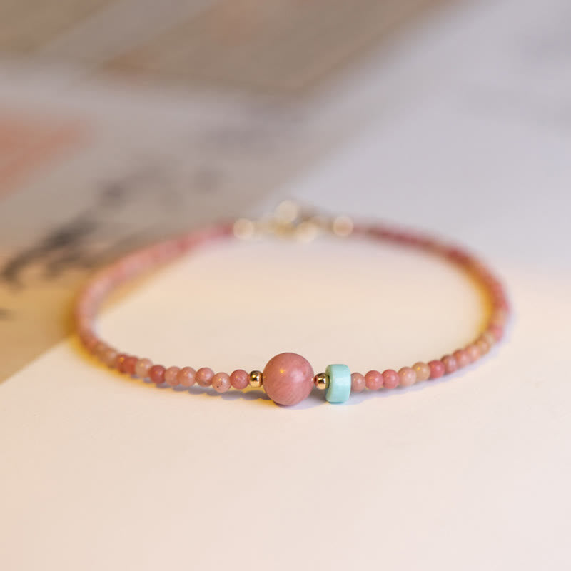 14K Gold Plated Natural Rhodonite Loving Energy Chain Bracelet