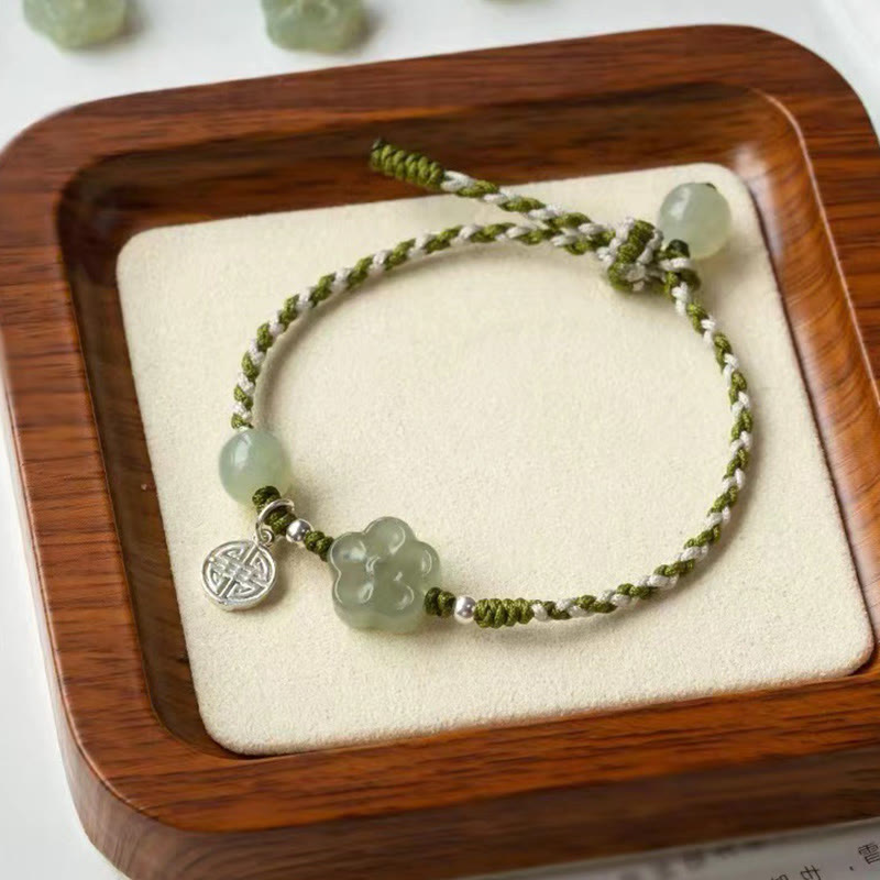 Handmade Plum Blossom Flower Jade Luck Prosperity Braided Bracelet