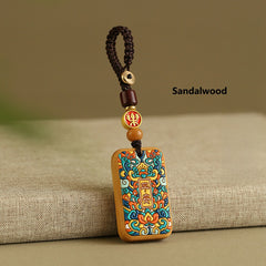 Painted Sandalwood Keychain: Chinese 'Peace' Talisman for Car Keys
