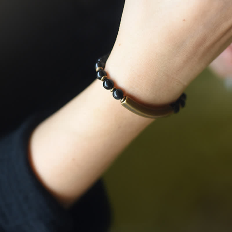 Red Jasper Moss Agate Black Obsidian Crystal Copper Peace Couple Bracelet
