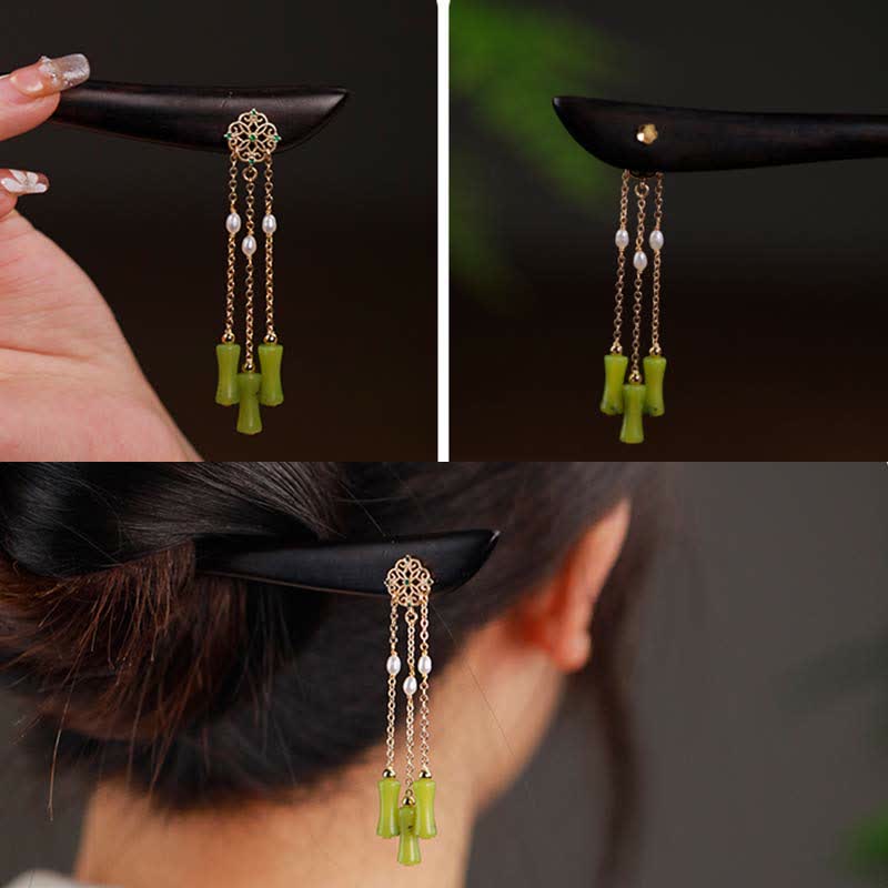 Peridot & Ebony Wood Hairpin - Love Charm for Harmony & Good Fortune