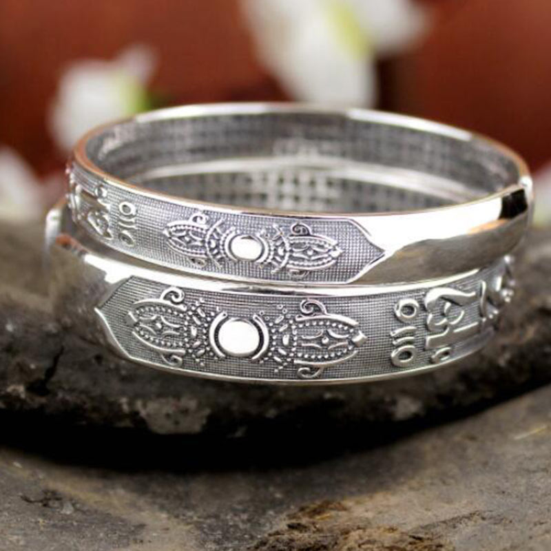 Tibetan Sanskrit White Copper Meditation Prayer Bracelet Bangle