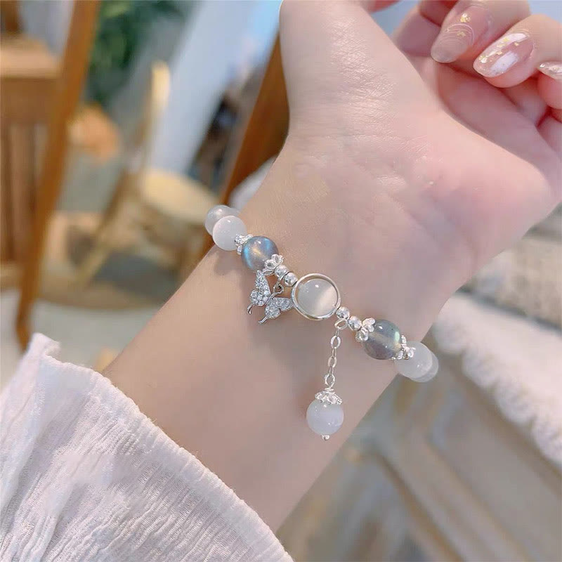 Stretch Bracelet, Cat's Eye Stone Women's Aquamarine Bracelet Natural Crystal Beads