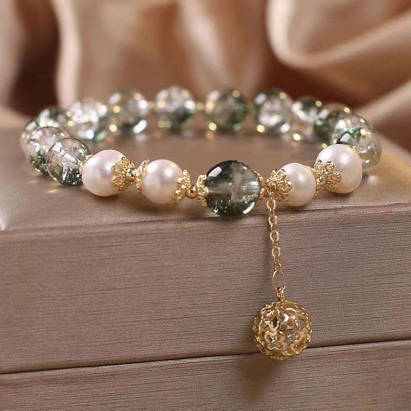 Premium Natural Green Rutilated Quartz Crystal Healing Bracelet,Wealth & Growth 